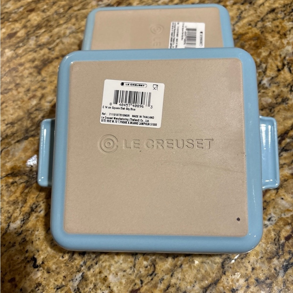 NWT Le Creuset Stoneware 14cm Square Dish, set of 2, Sky Blue - Picture 5 of 7